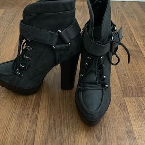 Black high heeled booties